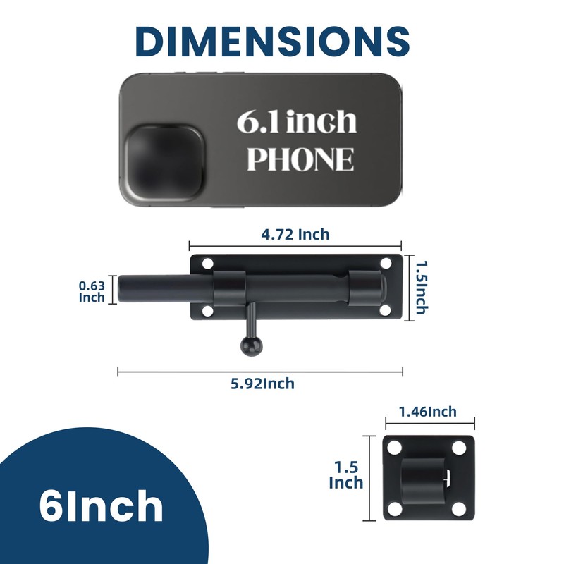 Alise 6 inch Barrel Bolt Latch,Slide Bolt Latch,Heavy Duty Solid