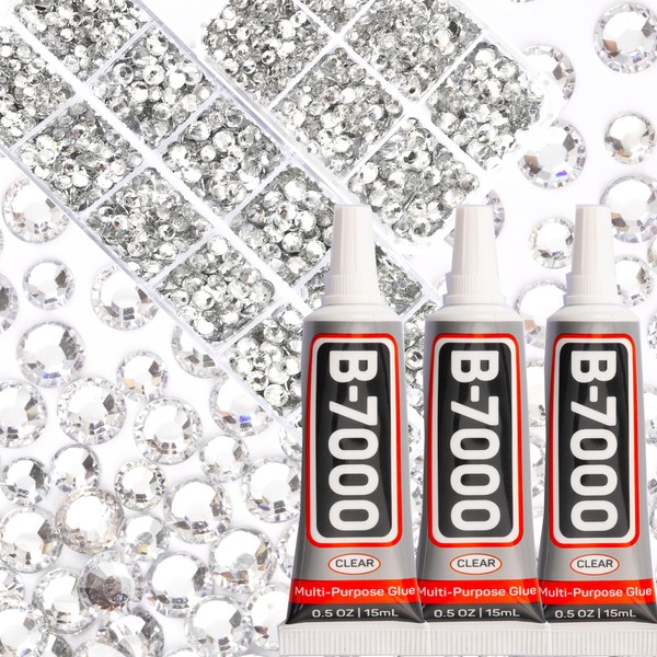 b7000 Glue With 7500Pcs Clear Silver Rhinestones Diamonds for Crafts