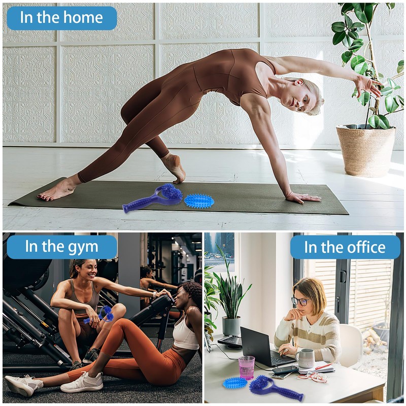 Massageroller Mit Griff,Auswechselbare Massage Roller mit 3 Igelball Massageball,Selbstmassagerolle,Massagegerät Fascia