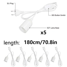 LNGJIN Pack of 5 E27 Lamp Holder with Switch and Power Cable, White E27 Lamp Socket with EU Plug, E27 Socket Lamp Holder, Lamp Holder with Cable, for Lamp Hanging, Pendant Light, Ceiling Light