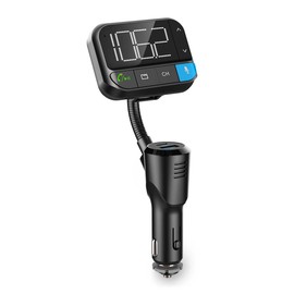 Car Audio FM Transmitter - Gooseneck - Hands-Free - 2 Inch - Black / White Monitor - Bluetooth - PD 20 W/QC 3.0 - Quick Charge - Bass Boost - Google Assistant/Siri - Black
