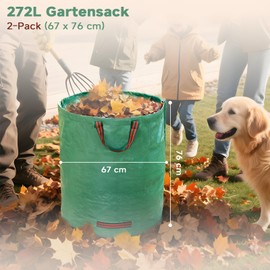 ORAGKE 272L Gartensack, Gartenabfallsack Stabil, Laubsack groß – Grünschnittsack Robust, Wasserdicht – Gartensäcke Faltbar, Selbststehend – Garten Sack mit 3 Griffen Polypropylen-Gewebe 150GSM (2)
