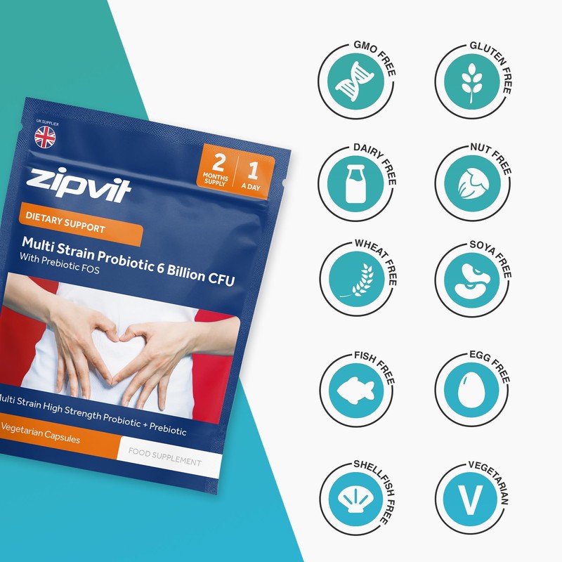 Zipvit Probiotics 6 Billion CFU with Prebiotic, Includes Lactobacillus &