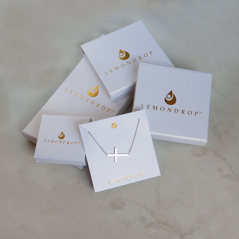 LEMONDROP 925 Sterling Silver Sideways Cross Necklace 18" + 2"