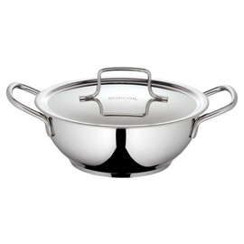Borosil - CFDK20SS16 Stainless Steel Deep Kadhai with Lid for Deep Frying, Impact Bonded Tri-Ply Bottom, 1.8 litres, Silver