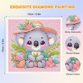 MISCER 4 pack Diamond Painting Art Kits, 5D Animal DIY Diamond Painting kits for Beginners, Cute Panda Elephant Fox Koala Full Round Drill Gem Art Crafts for Home Wall Decor Present 15x15cm