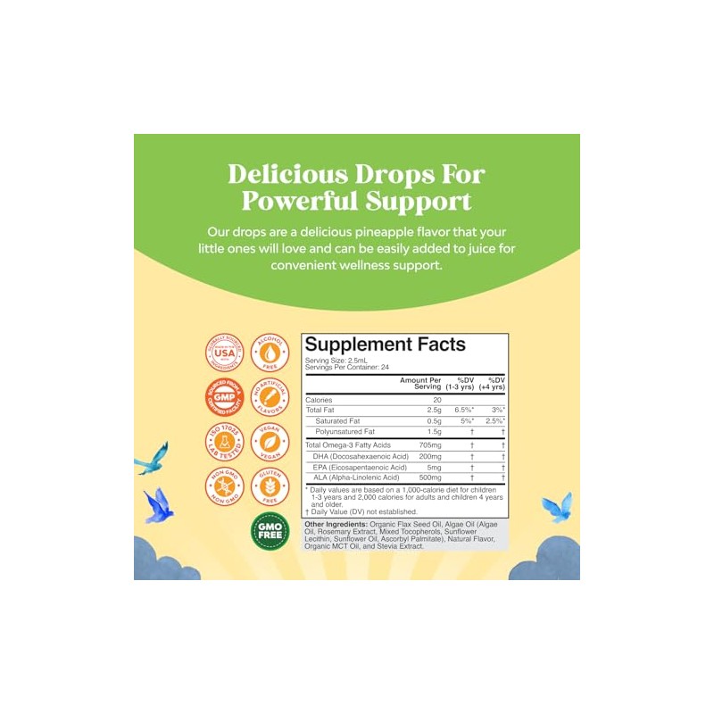 GROTTES- Líquido Omega 3 EPA DHA para Niños Vegano Orgánico
