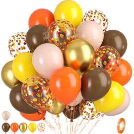 Fall Balloons, 50pcs Orange and Gold Balloons, Orange Brown Yellow Balloons, Gold Red Confetti Balloons for Birthday Baby Shower Thanksgiving Fall Theme Party Wedding Bridal Shower Bachelorette Decor