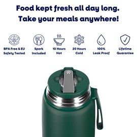 SHO Food Flask - Vacuum Insulated, Double Walled Stainless Steel Food Flask & Food Container - 10 Hours Hot & 20 Hours Cold - 530ml 800ml - BPA Free (Forest Green, 530ml)