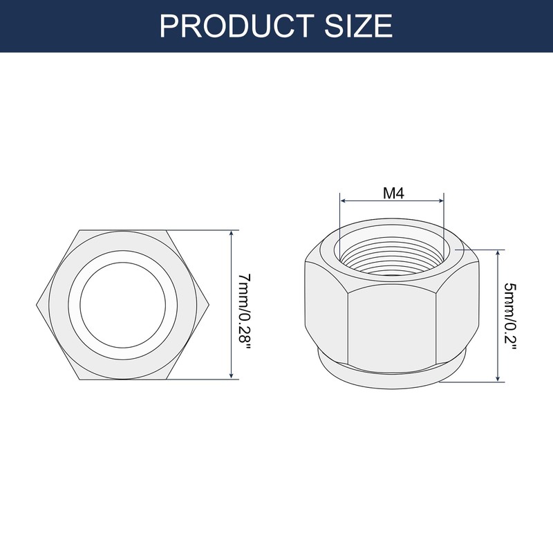 sourcing map 100Pcs M4 x 0.7 Nylon Insert Hex Lock