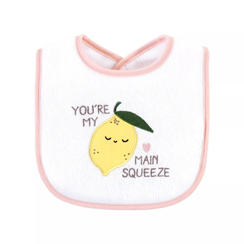 Hudson Baby Cotton Terry Drooler Bibs with Fiber Filling, Fruits,