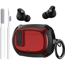 Beats Studio Bud/Studio Buds Plus Case Cover 2021/2023 Men Lock Clip with Cleaning Kit, GARTOO Beat Studio Buds Plus Protective Case with Cleaning Tool for Women Girls Kids Black/Red