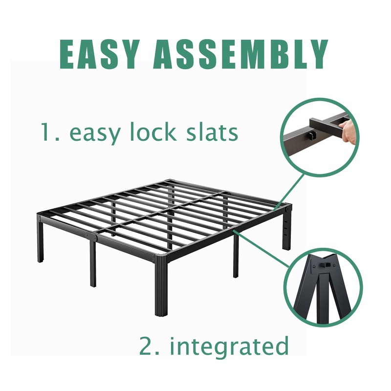 LAKKURI 18 Inch High Platform Metal Queen Size Bed Frame,