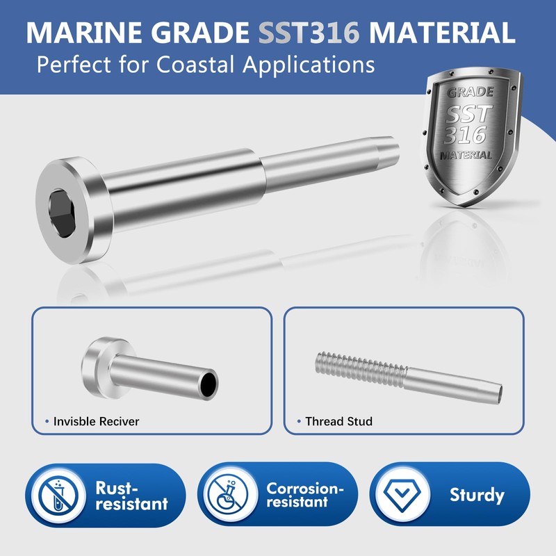 Gyykzz 20 Pack Invisible Cable Railing Kit, Marine Grade T316