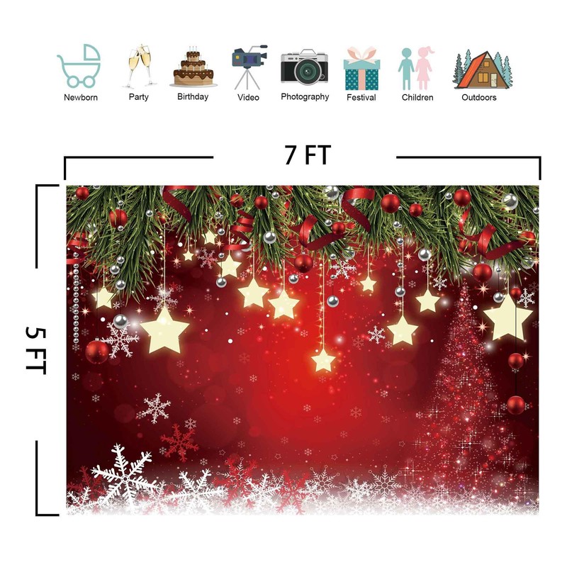 LIVUCEE 7x5FT Christmas Red Winter Snowflake Background Photography Backdrop New