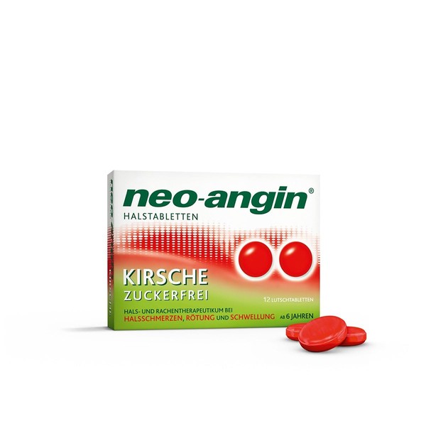 neo-angin Cervical cervical tablets cherry sugar-free, lozenges for beginning, annoying sore throat, for adults and school children, pack of 12