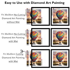 JCJMY 12x12 Picture Frame with Mat for 30 x 30cm Diamond Art Painting, Display Photo 10x10 or 12 x 12 Without Mat, Wall Hanging Large Frame with Plexiglass, Black