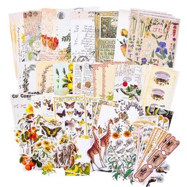 200 Pieces Junk Journal Kit Vintage Stickers for Scrapbooking Journaling Supplies Flower Butterfly Stickers Scrapbook Paper for Planner Decoupage DIY Craft