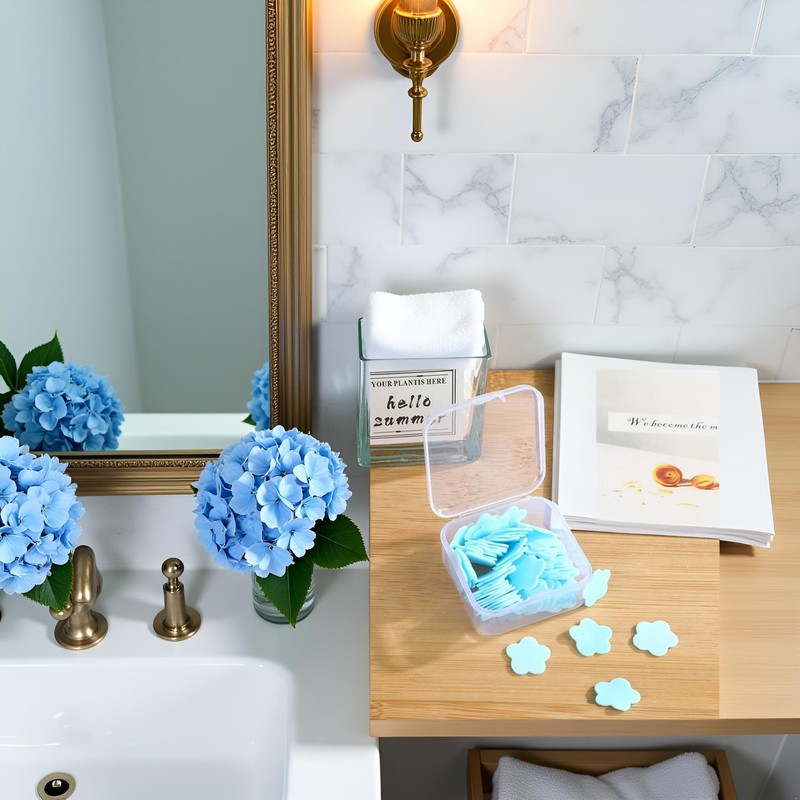 DPWOUM 100Pcs Blue Mini Portable Travel Soap Paper Sheets,Flower Shape