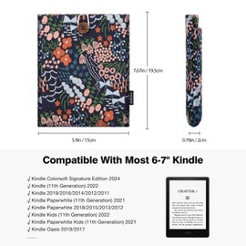MoKo 6-7" Embroidered Daisy Padded Sleeve Pouch for 7" Kindle Colorsoft Signature Edition 2024, Kindle 11/10/8 Gen, Paperwhite 11th/10th Gen, Pouch for Voyage/Kobo eReader, Indigo Flower