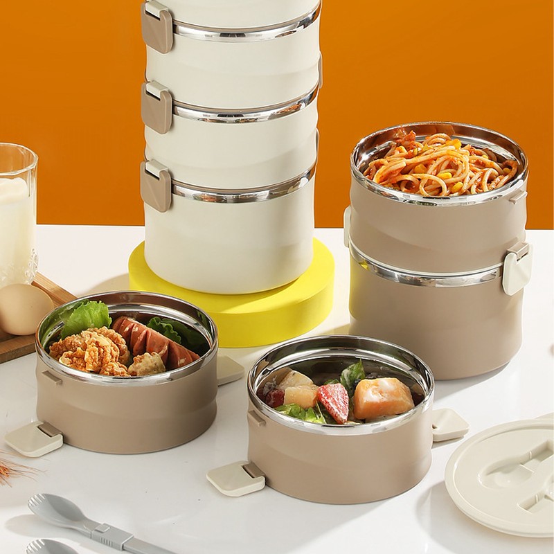 Insulated Food Container 304 Stainless Steel PP Stackable Portable Round