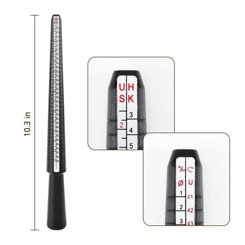 Ring Sizer Measuring Tool Set, Black Plastic Ring Sizer Gauge