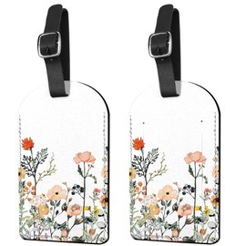 Deokke Luggage Tags Suitcase Tags PU Leather Privacy Screen Luggage Tags Aesthetic Cute Travel Bag Labels for Women Girls Men Red Flower 2 Pack