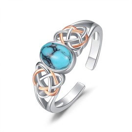 PRAYMOS 925 Sterling Silver Birthstone Ring Turquoise Moss White Opal Ring for Women Girls Celtic Knot Open Adjustable Thumb Ring, Sterling Silver