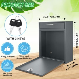 Yaocom Locking Mailbox with Key for Outdoor Large Wall Mount Mail Box with Lock Security Mail Drop Metal Collection Boxes Hanging Secure Postbox(Dark Gray,12 x 10.5 x 4.7 Inches)