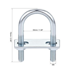 sourcing map Round U-Bolt 1 Set 1.38"(35mm) Inner Width 75mm Length Steel M8 with Nut, Plate