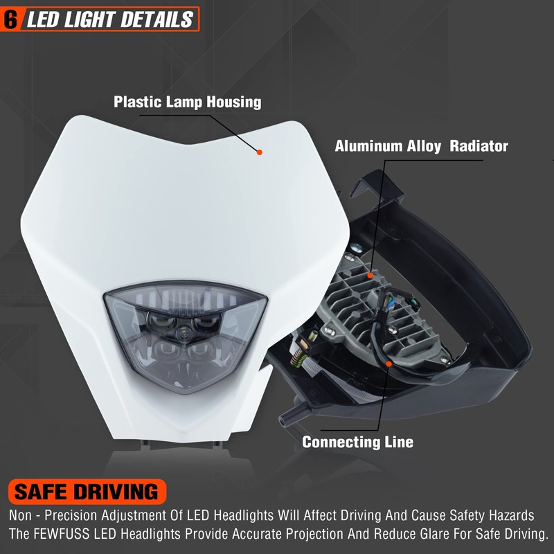 fewfuss Universal Dirt Bike LED Head Lamp - Motorcycle LED