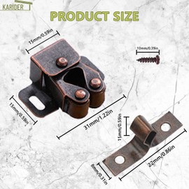 20Pack Double Roller Catch Cabinet Latch, Door Catches, Cupboard Door Latch Hardware Catch Door Latch Heavy Duty Latch with Spear Strike Installation Screws for Home Kitchen Cabinet Cupboard