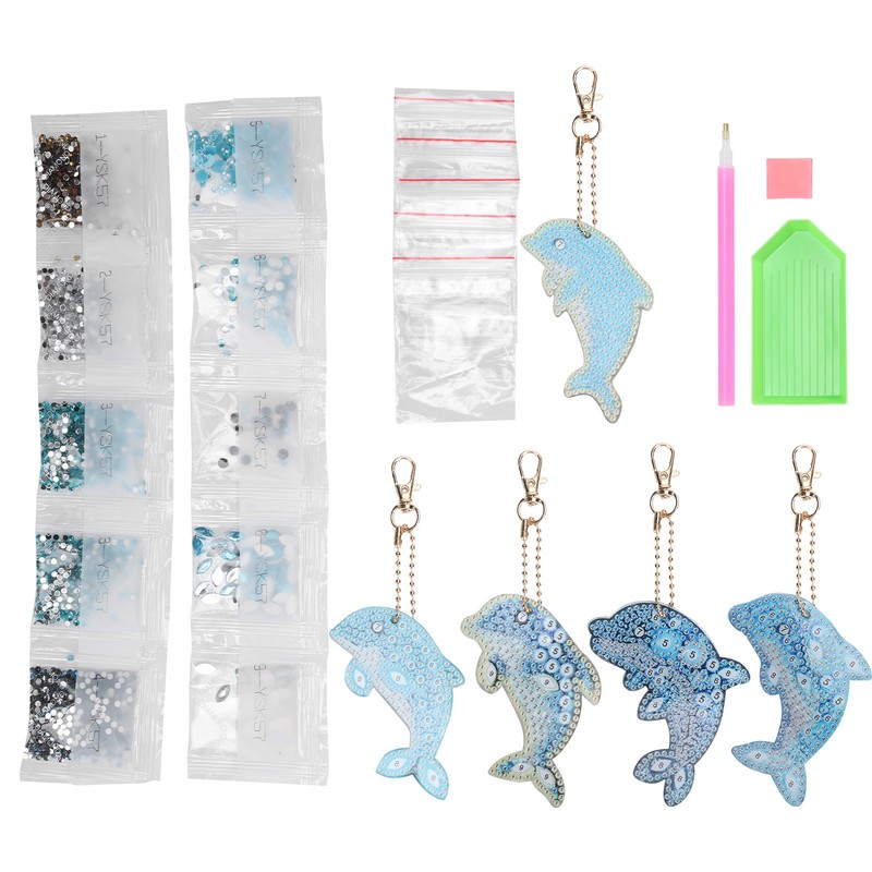 5Pcs Dolphin Diamond Painting Keychain DIY 5D Cartoon Pendant Stylish