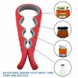 Gadgetime USA Jar Opener, Beer & Can Lid Opener - Grippers for Weak Hands - Reusable - Multifunctional - (Red)