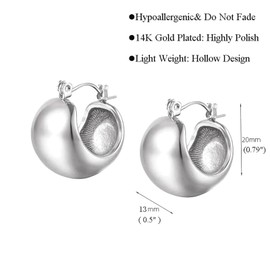 18K Gold Women's Earrings, Chunky Teardrop Hoops Earrings for Women, Lightweight Waterdrop Hollow Open Hoops, Hypoallergenic Earrings for Women and Girls, Stainless Steel, No Gemstone