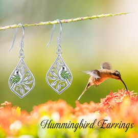 COZBUTY Hummingbird Earrings for Women 925 Sterling Silver Hummingbird Dangle Earrings Green Leaf Drop Earrings Jewelry Gifts for Women Birthday Holiday Graduation Christmas