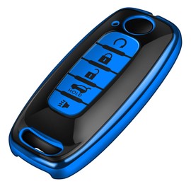 Tukellen for Nissan Key Fob Cover, Premium TPU Plated Case for 2023-2025 Pathfinder Rogue Ariya Versa Kicks Sentra Armada Murano Smart Remote Key Protector (Blue, 5 Buttons)