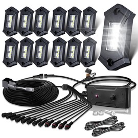 LEDMIRCY R3 White LED Rock Lights Kit 12PCS with Switch Wire Harness for ATV UTV SUV Off Road RZR Trucks Underglow Pure White Lights Trail Rig Lights Under Body High Power Waterproof Shockproof Light