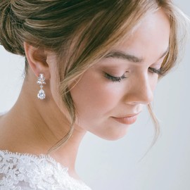 Bridal Wedding Earrings for Brides Bridesmaides Teardrop Earrings for Women Cubic Zirconia Drop and Dangle Earrings for Prom Jewelry