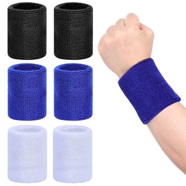6 PCS Sweat Bands Wristbands, Unisex Super Absorbent Sweatband Elastic Sport Wrist Sweat Bands, Reusable Wristbands for Exercise, Tennis, Running, Basketball (3 Colors)