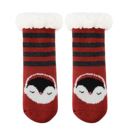 Zando Kids Boys Girls Fuzzy Socks Winter Slipper Socks Fleece Christmas Socks Baby Thick Fluffy Socks Thermal Anti Skid Socks Warm Socks for Girls Grip Animal Socks Red Penguin 6-8 Years