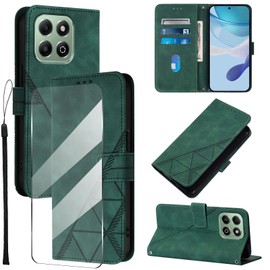 Togestar for Honor X6B / X6A Case with Screen Protector, Flip Wallet Folding Cover PU Leather Purse Case Card Slots Kickstand Magnetic Closure Full Protection Shockproof,Green