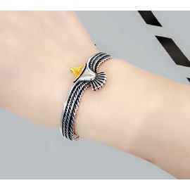 FLYYQMIAO Eagle Cuff Bracelet for Men and Women Creative 925 Silver Eagle Open Cuff Rock Punk Flying Eagle Bangle Feather Adjustable Bracelet Lucky Hope Bracelet Simple Retro For Girl Teens