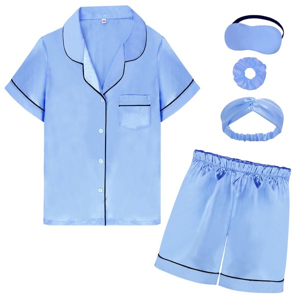 MORFORU Satin Kid Short Pajamas Set 5 Piece Child Silk