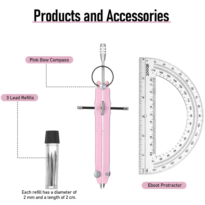 EBOOT Student Geometry Math Set, Drawing Compass and 6 Inch