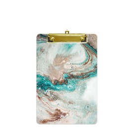 Hnogri Small Plastic Clipboard, Fashion Design A5 Size Memo Clipboards for Students, Kid, Women, Office, School, Low Profile Clip, Cute Custom Pattern, Mini Clipboard Size 6" x 9", Emerald Marble