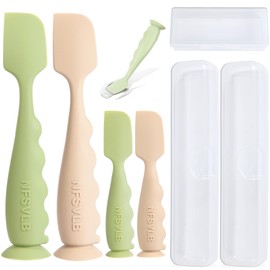 NFSVLB Diaper Cream Spatula with Case,2 Large 2 Mini Butt Paste Spatula with 3 Travel Case,Soft Baby Butt spatula Diaper Cream Applicator diaper Rash spatula Bum spatulas Brush (Green-White)