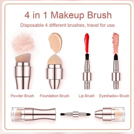 Mini Face Makeup Brush, 4 in 1 Makeup Brushes Tools Face Makeup Brush Soft Hair Portable Elastic Sponge Head Eyeshadow Lip Powder Travel Buffing Stippling Makeup Tools for Home Use
