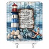 Lighthouse Bible Verse Shower Curtain Beach Coastal Seashell Starfish Blue