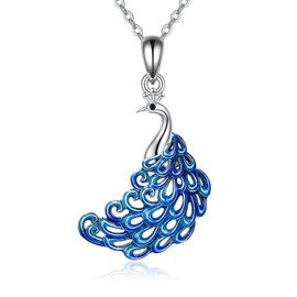 YFN Peacock Necklace for Women Sterling Silver Blue Feather Peacock Pendant Gifts
